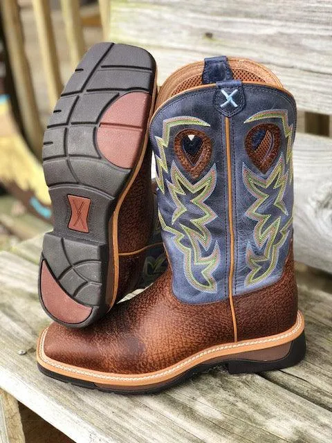 Twisted X Men's Distressed Peanut & Navy Lite Soft Square Toe Western Boots MLCW016