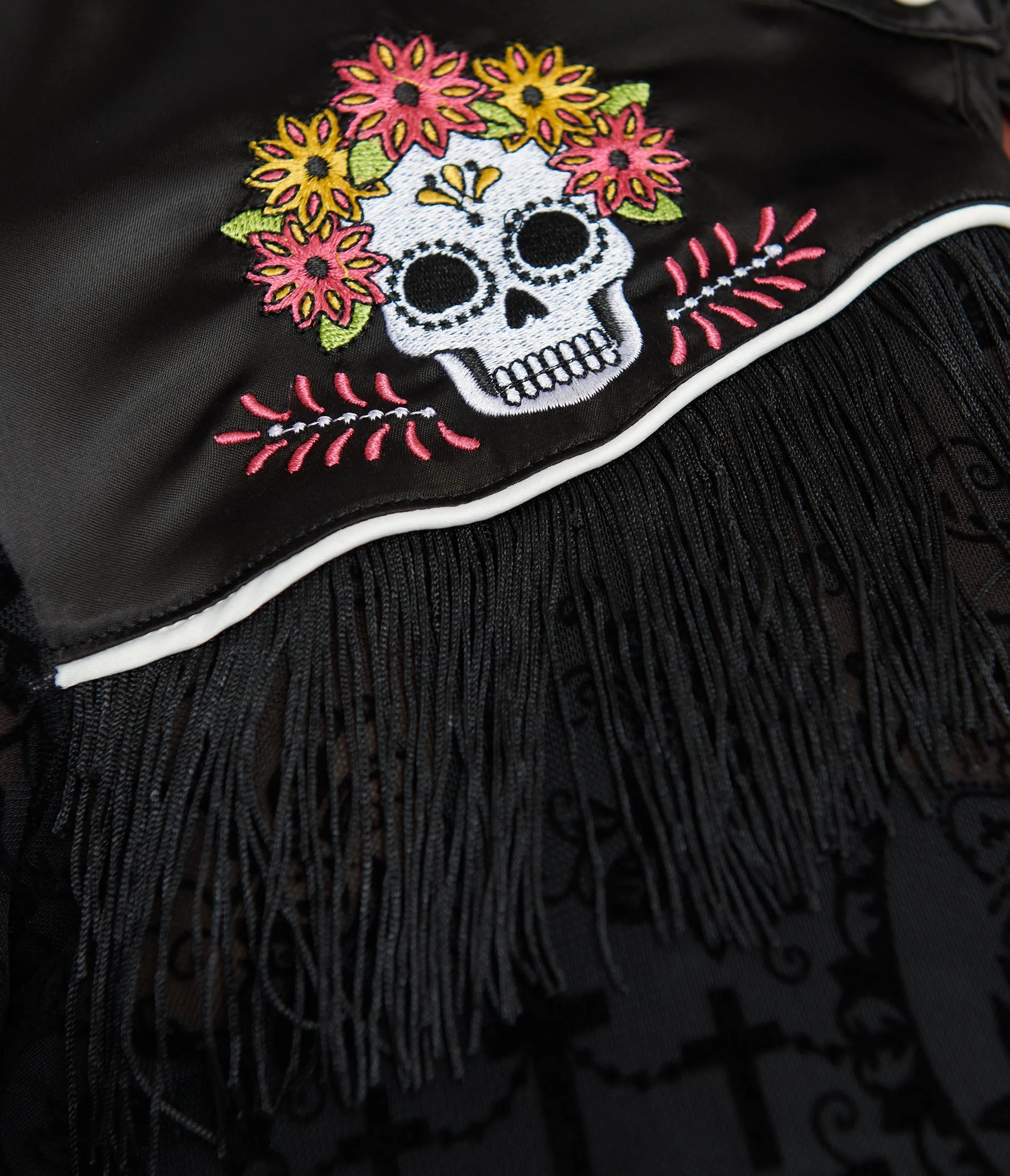 Unique Vintage Plus Size 1950s Black Flocked La Caterina Dia De Los Muertos Western Duster