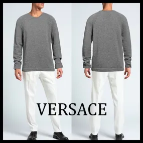 VERSACE  |Unisex Wool Cashmere Street Style U-Neck Long Sleeves Plain