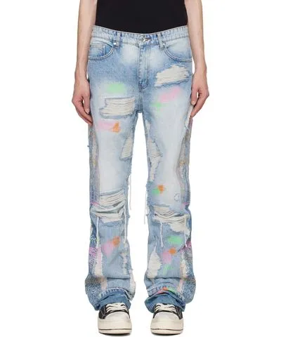 Who Decides War Blue Technicolor Embroidery Jeans