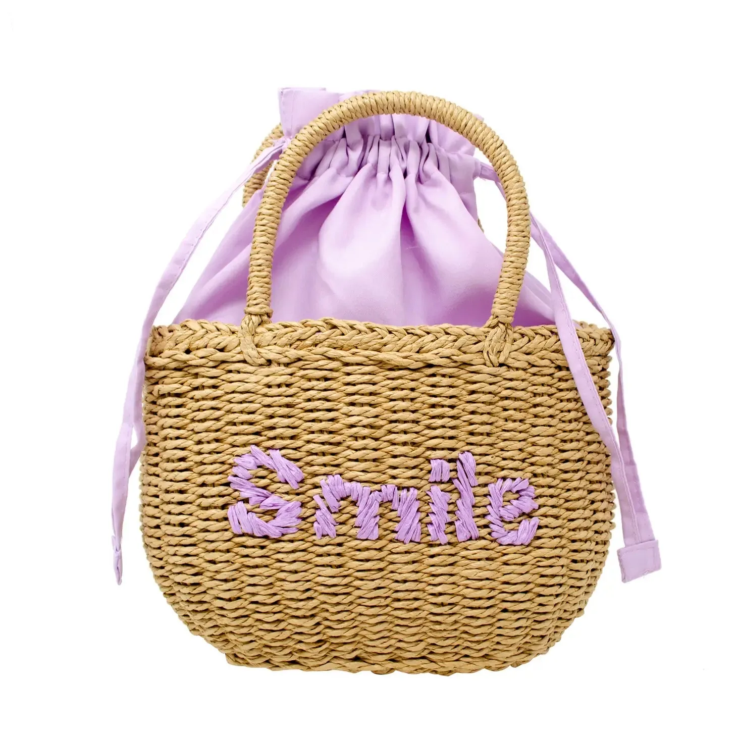 Wicker Basket Smile Bag - Purple