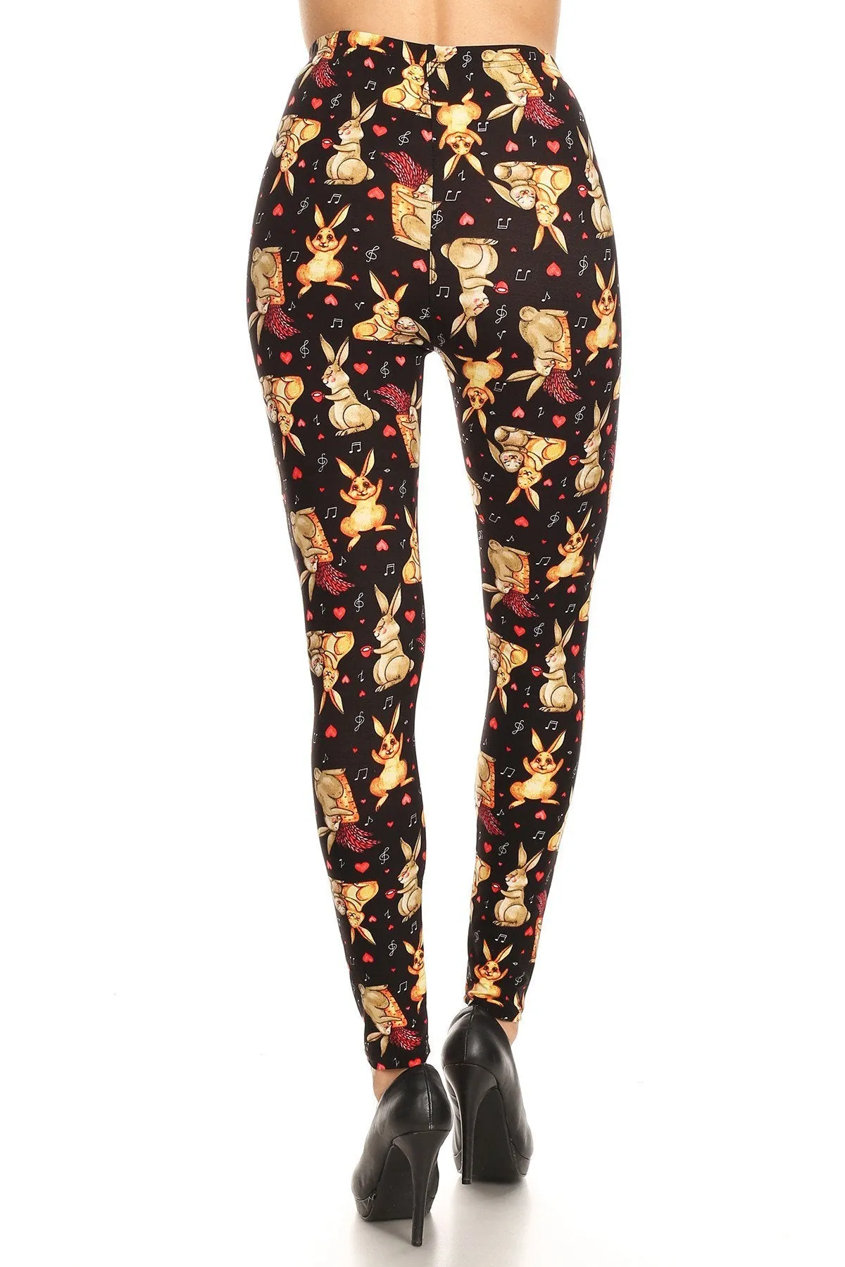 Women's Plus Easter Bunnies Heart Music Note Pattern Printed Leggings