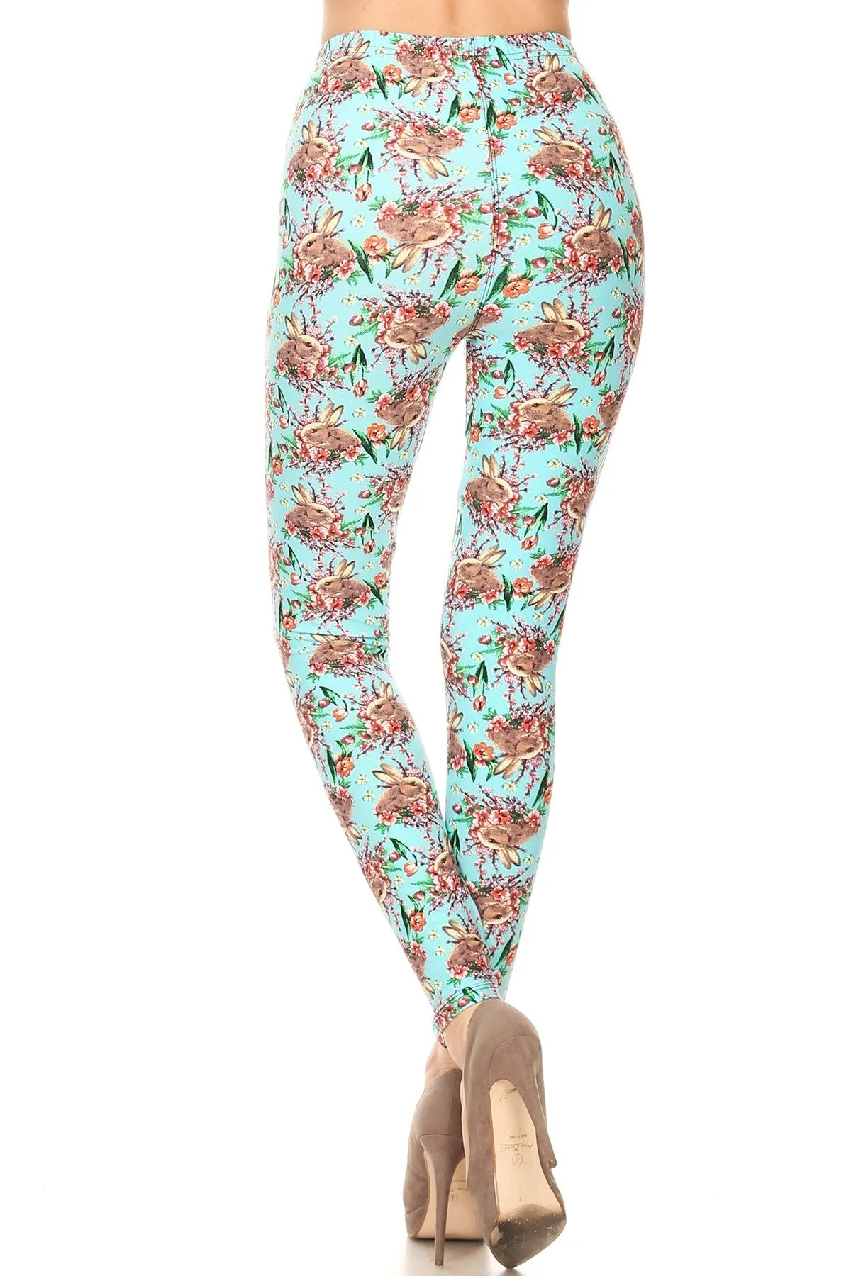 Women's Plus Easter Garden Rabbits Pattern Printed Leggings