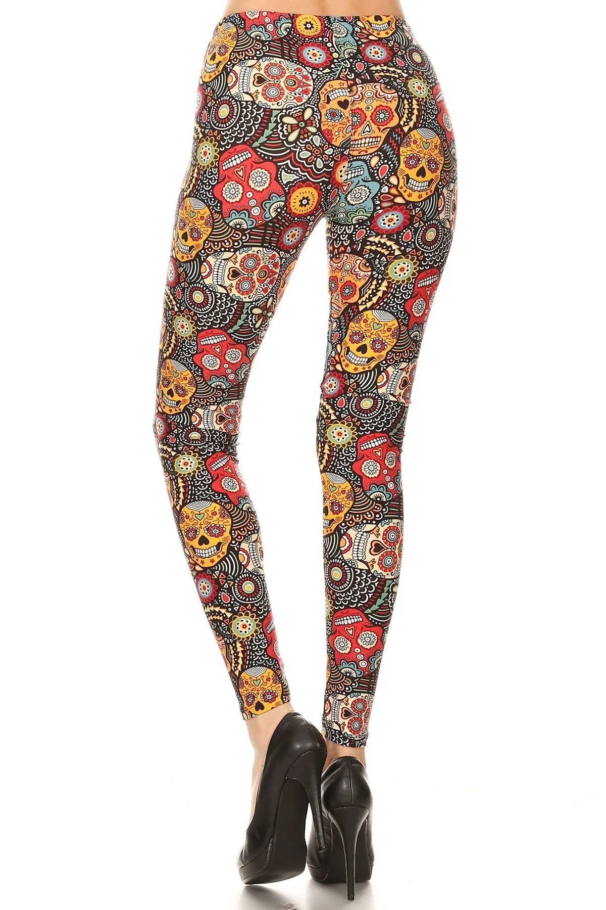 Women's Regular Ornate Sugar Skull Pattern Printed Leggings