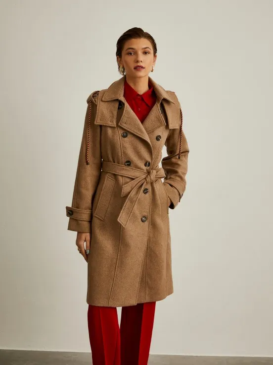 Wool coat with hood