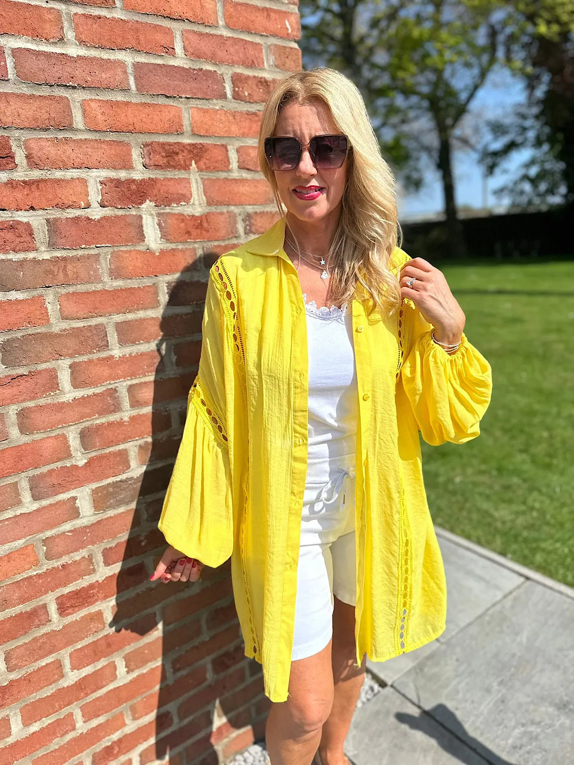 Yellow Detailed Lantern Sleeve Blouse Kirsty