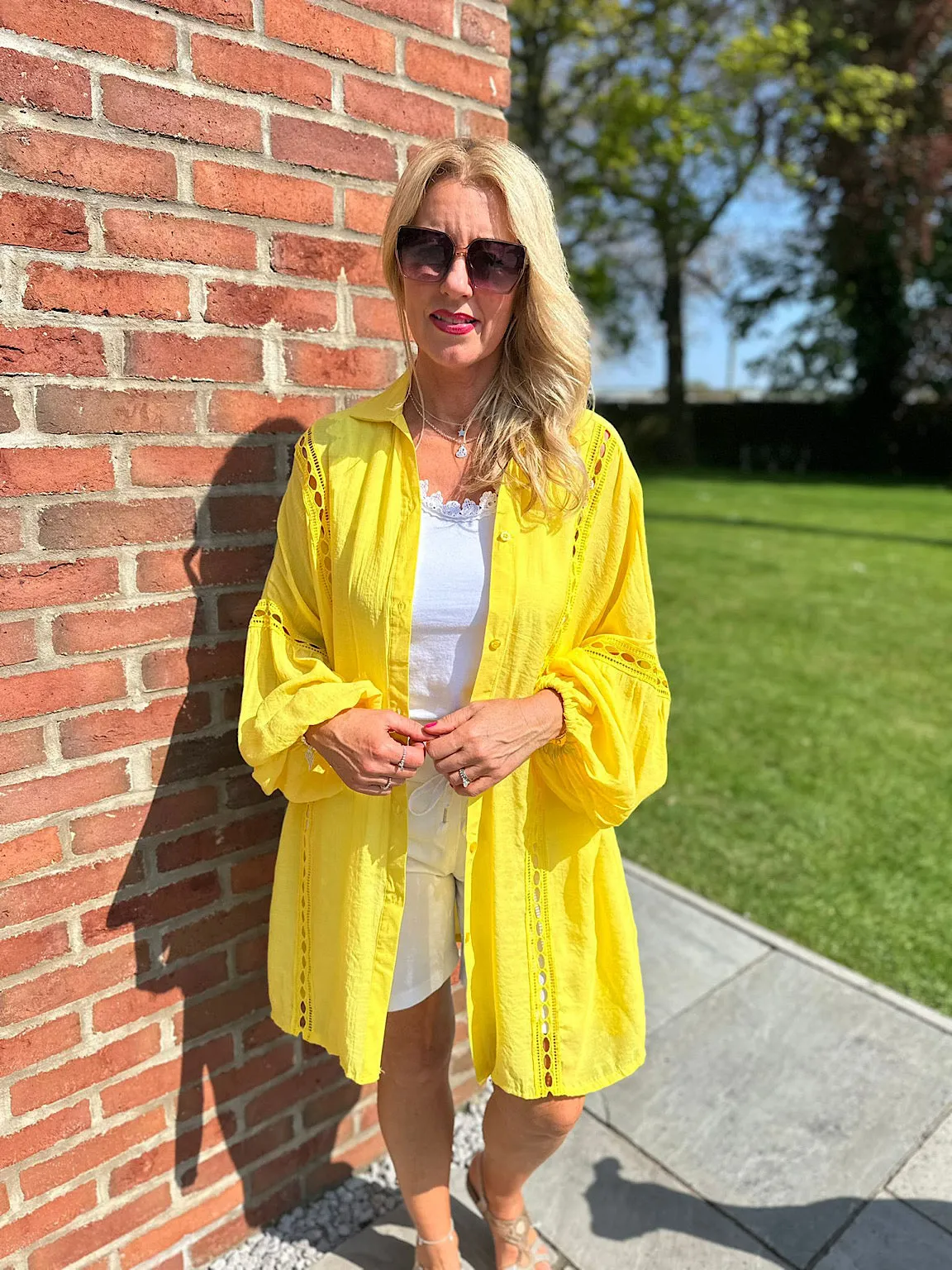 Yellow Detailed Lantern Sleeve Blouse Kirsty