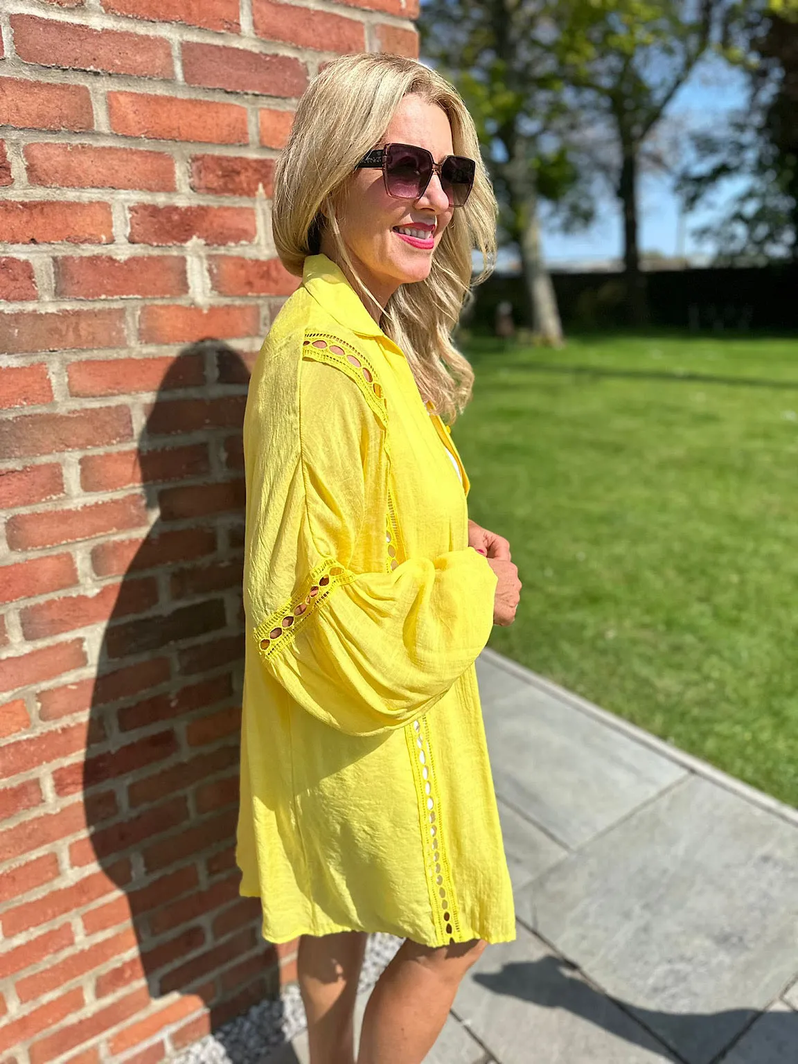 Yellow Detailed Lantern Sleeve Blouse Kirsty