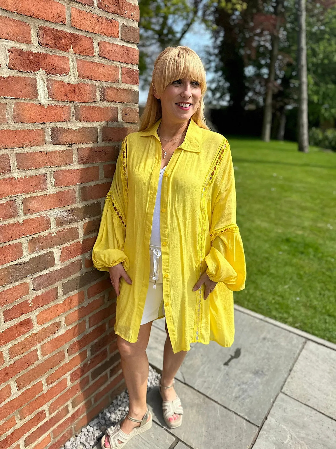 Yellow Detailed Lantern Sleeve Blouse Kirsty