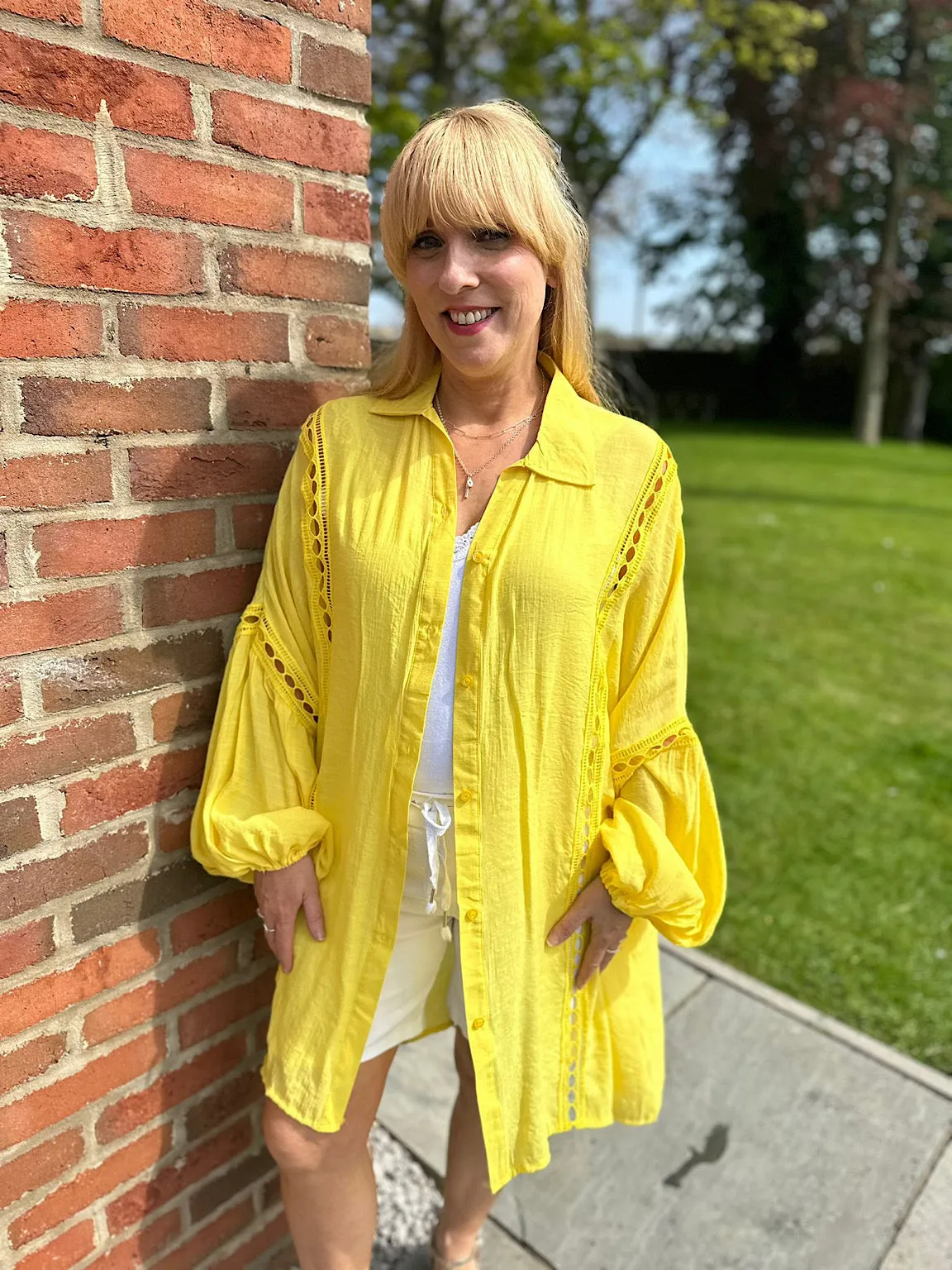 Yellow Detailed Lantern Sleeve Blouse Kirsty