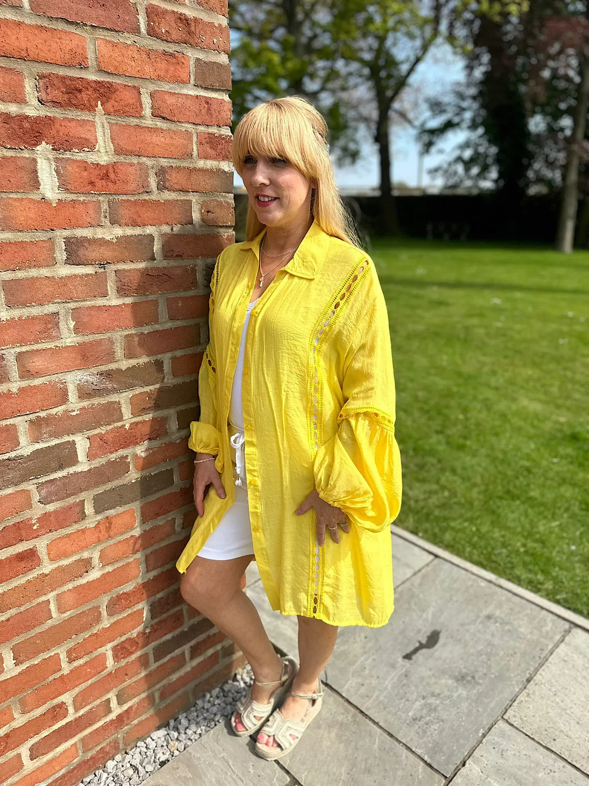 Yellow Detailed Lantern Sleeve Blouse Kirsty