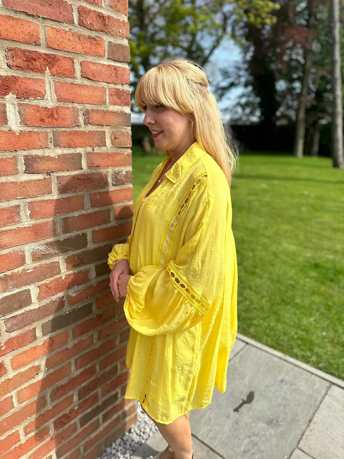 Yellow Detailed Lantern Sleeve Blouse Kirsty